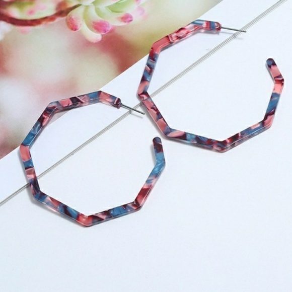 Jewelry - ❤ 4/$15❤ Pink Blue Acrylic Hexagon Hoops